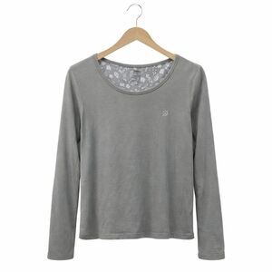 BORN Gray Scoop Neck Floral Stretch Long Sleeve Top Sz Med